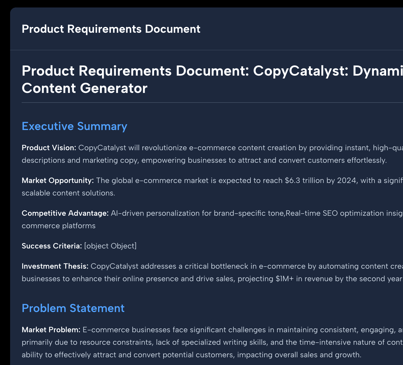 Example PRD generated by GPT Wrapper Apps